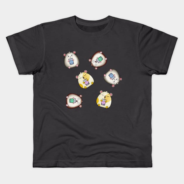 Group of Kawaii Hamsters Drinking Bubble Tea Kids T-Shirt by Fun4theBrain